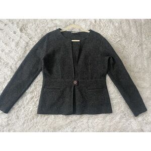 Vintage Talbots Charcoal Grey Single Button 100% Wool Blazer Jacket Size Small
